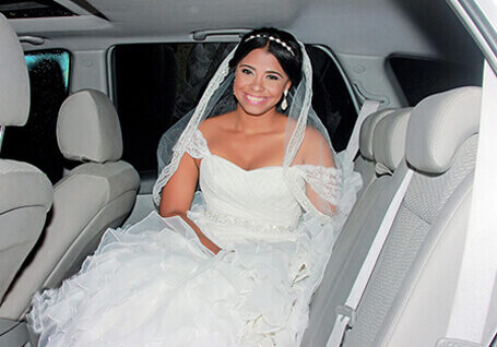 wedding car hire bride in the car